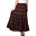 thumbnail image 2 of Sakkas Raw Edge Tiered Ribbon Gypsy Boho Long Cotton Skirt - Brown - One Size, 2 of 4