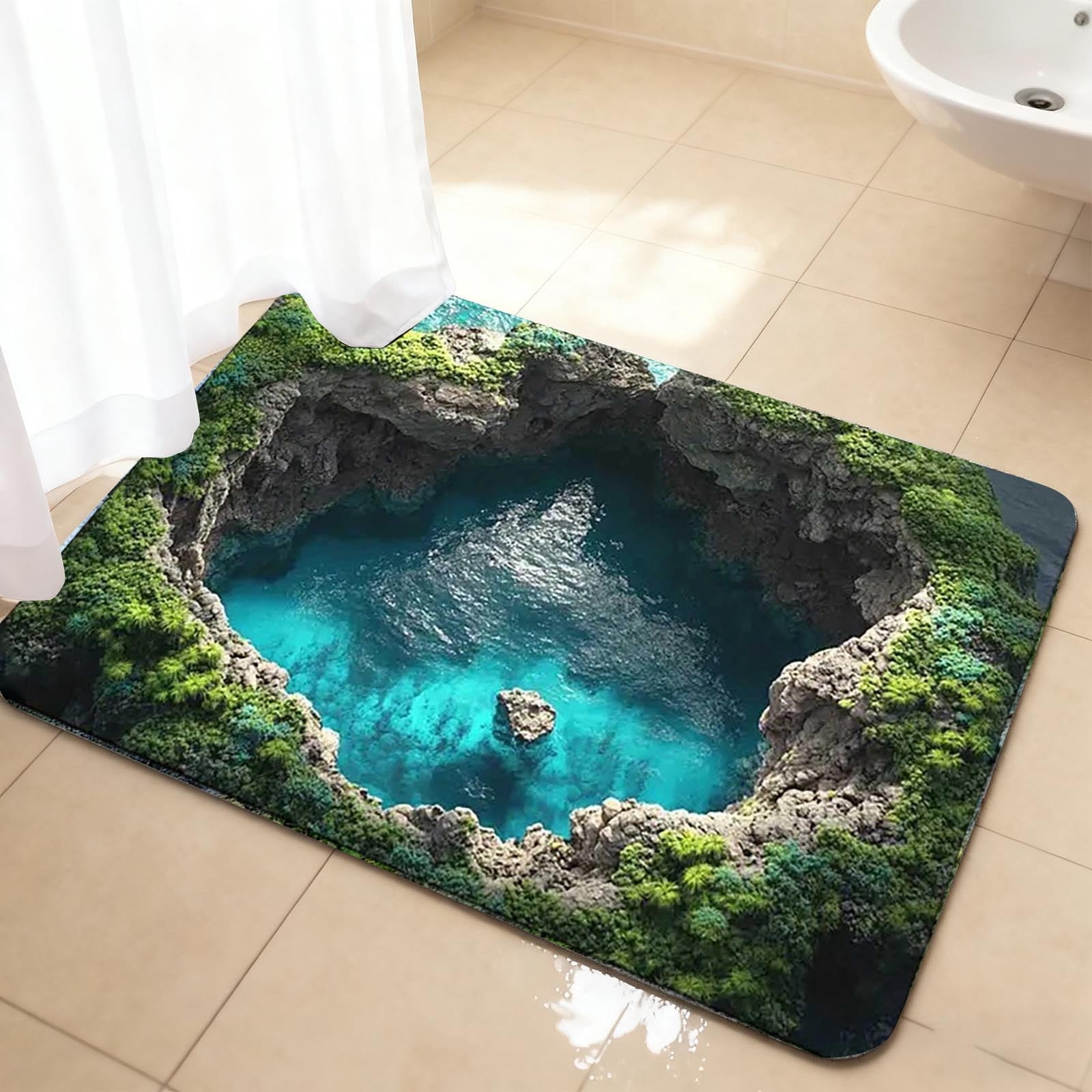 3D Optical Illusion Doormat, Super Absorbent & Non- Front Door Mat for Outside Entrance, Mud Bath Design Rug for Bathroom, Kitchen, and Home Decor
