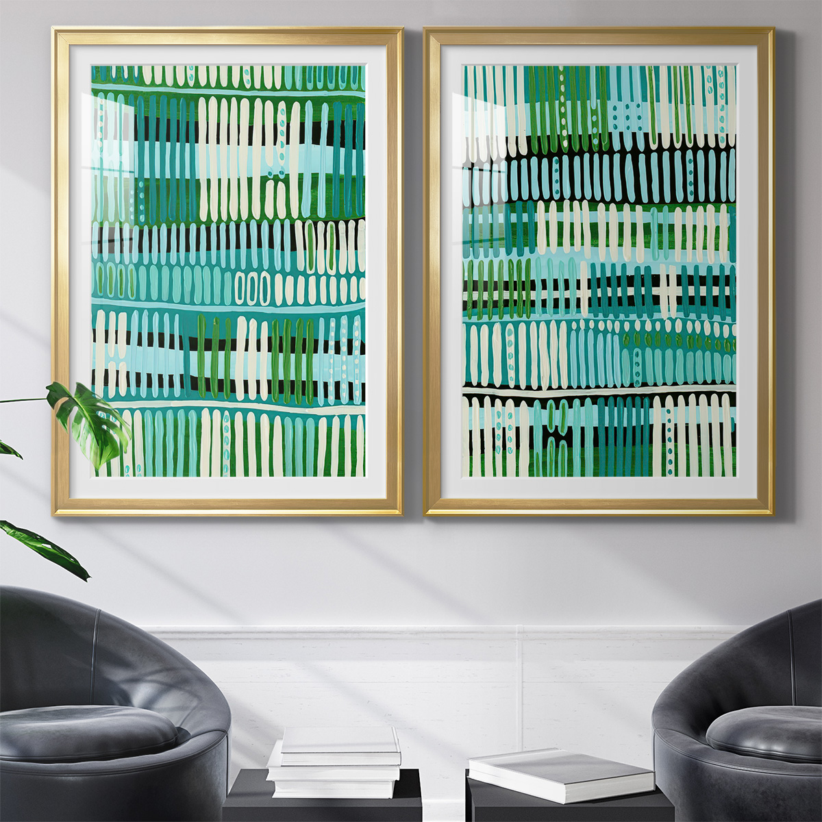 Wexford Home Teal Pattern I Premium Framed Print, 26.5" x 36.5" - Ready to Hang, Gold (Set of 2)