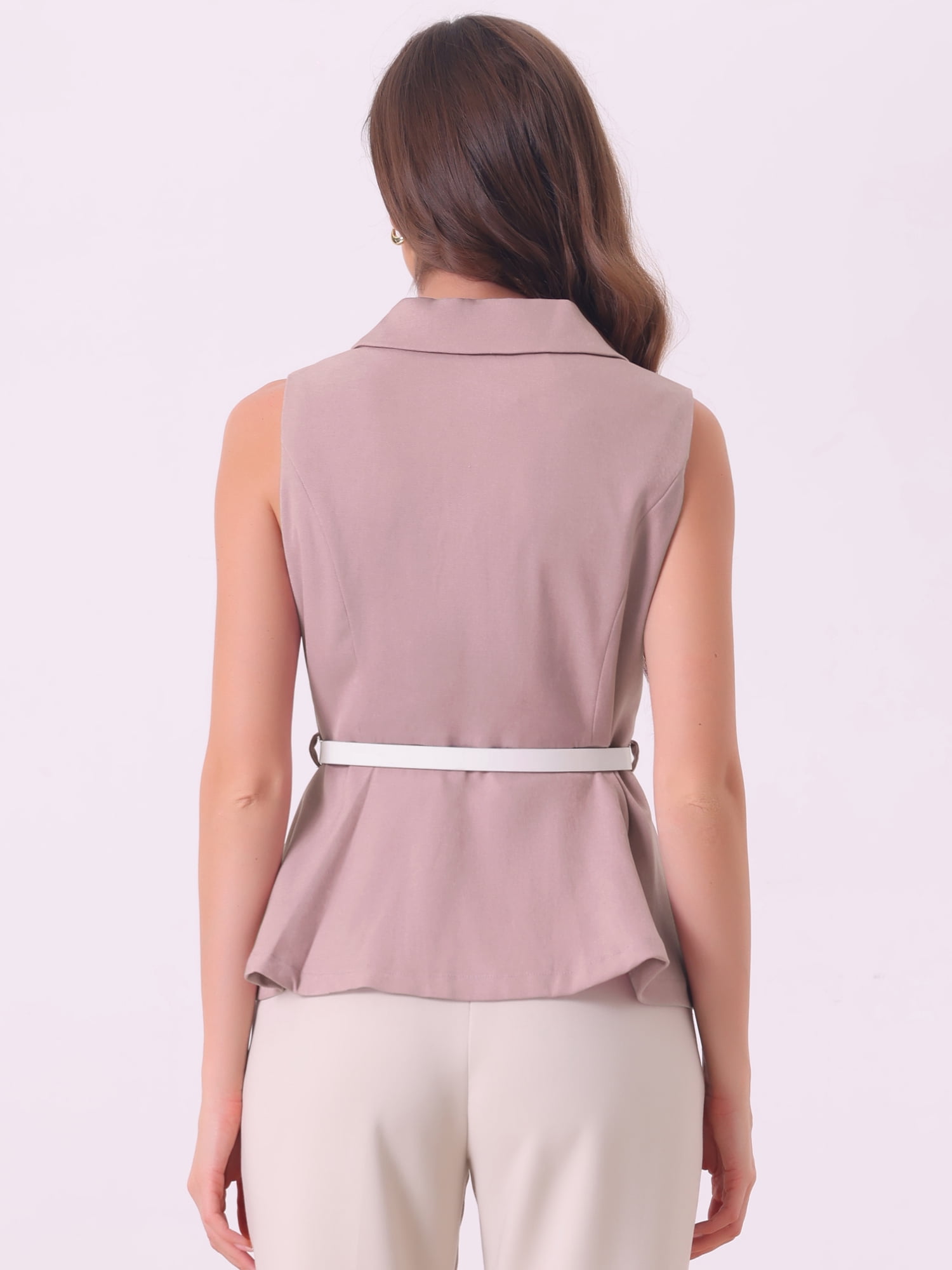 DARING DIVA Women's Lapel Collar Button Down Sleeveless Blazer S Grey Pink