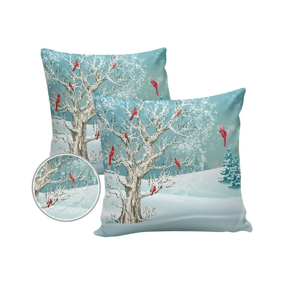 Pack of 2 Outdoor Pillow Covers, Christmas Winter Tree Cardinal Waterproof Square Throw Pillowcase Cushion Decorative Pillow Covers for Couch Patio Tent, 16x16 in
