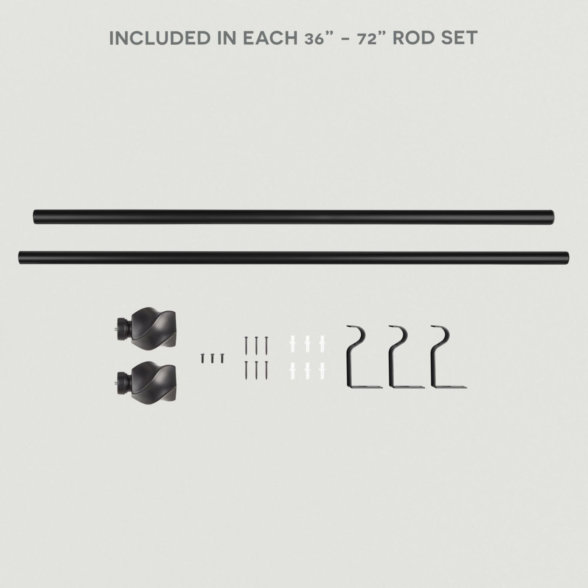Exclusive Home Twist 1" Window Curtain Rod and Finial Set, Adjustable 36"-72", Matte Black