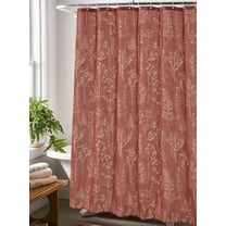 Boho Farmhouse Botanical Linen Shower Curtain for Bathroom Extra Long 84'', Rusty Red Tribal Plants Leaves Nature Shower Curtain Set with Hooks, Heavy Weighted & Water Resistant