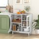 thumbnail image 3 of Aparador Buffet Costway Armario de Cocina con Puerta de Vidrio Corrugado Soporte para Copas de Vino 2 Filas Estantes Abiertos Patas de Metal Blanco, 3 of 4