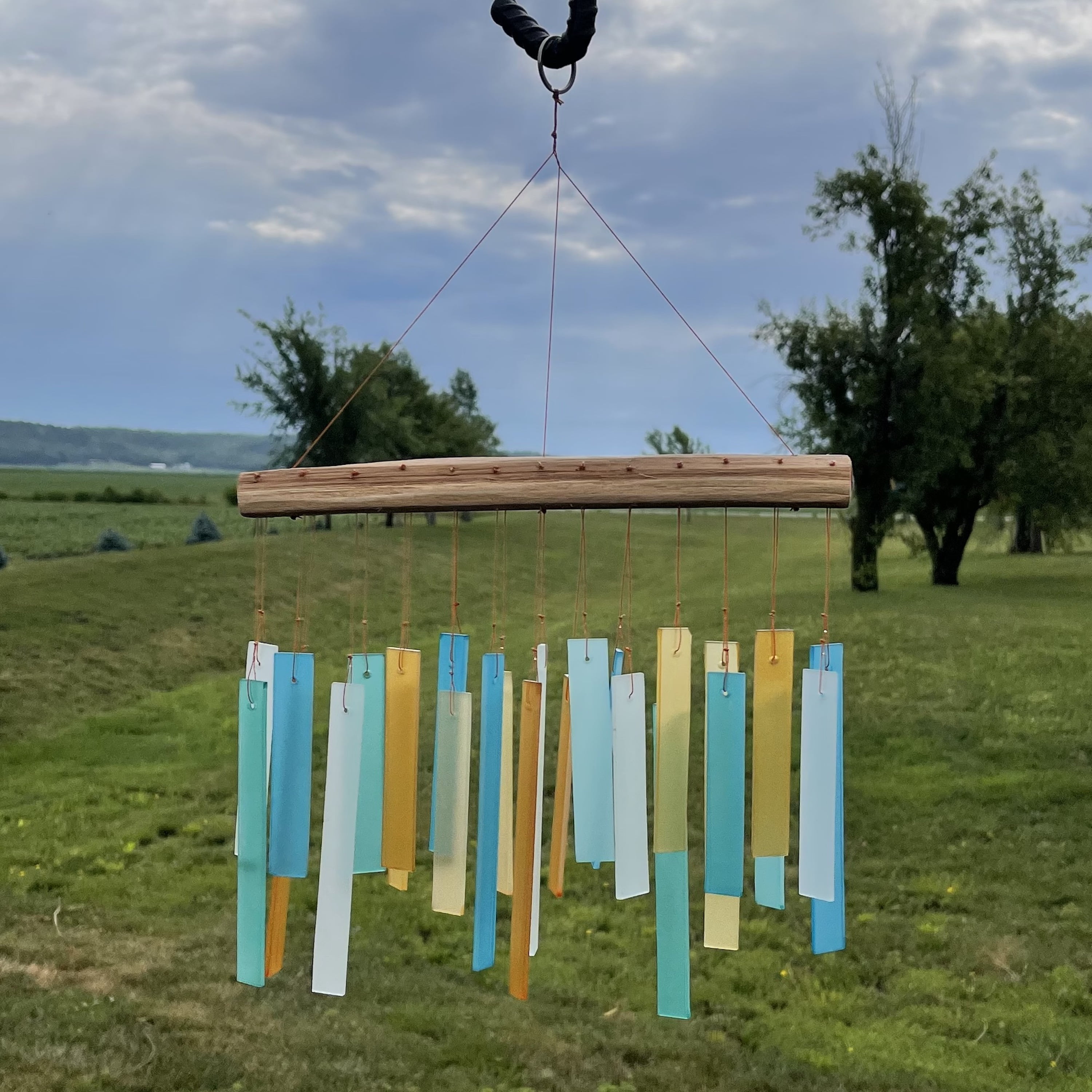 Blue Handworks Glass Wind Chime, Caribbean Beach Windchime, Outdoor Decor