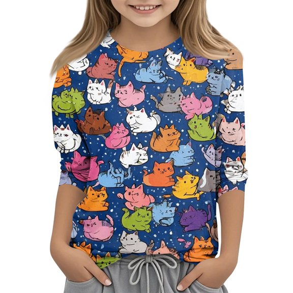 CCRFTGI Cute Shirts for Kids Girls Size 7-8 Clothes for Teen Girls 3/4 Sleeve Novelty Animal Print Blouses Lightweight Crew Neck Tee Top Mint Green 5-6 Years