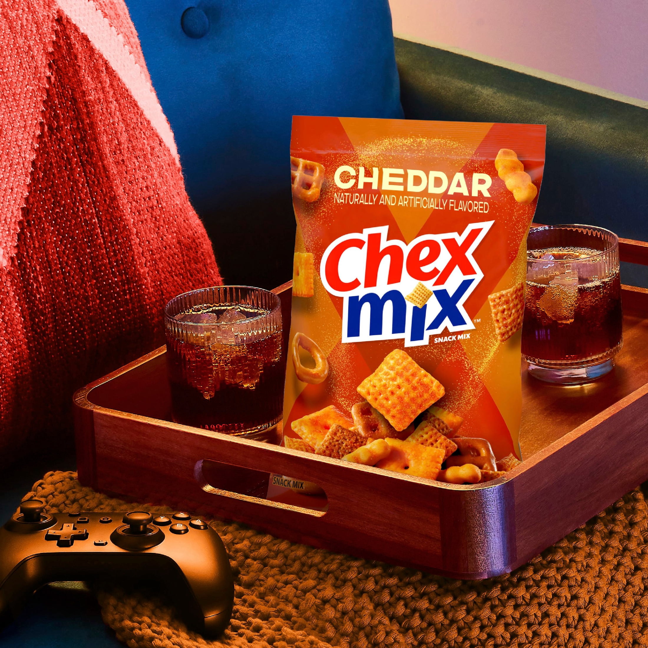 (8 pack) Chex Mix Cheddar Snack Mix, Savory Snack Bag, Family Size, 13.5 oz