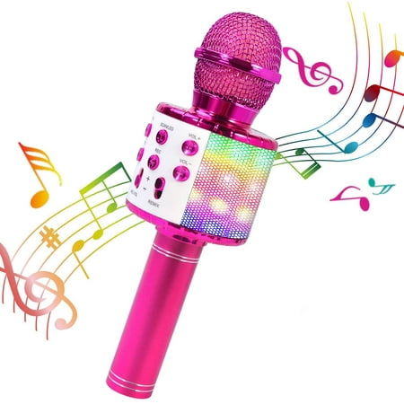 Wireless 4 in 1 Bluetooth Karaoke Microphone with LED Lights, Portable