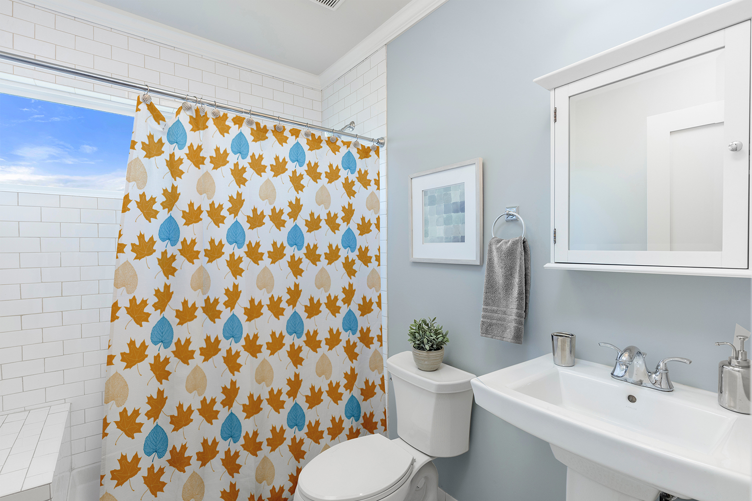 Simply Daisy 70" W x 73" L Lots of Leaves Polyester Shower Curtain, Golden Mustard [1 Ct]