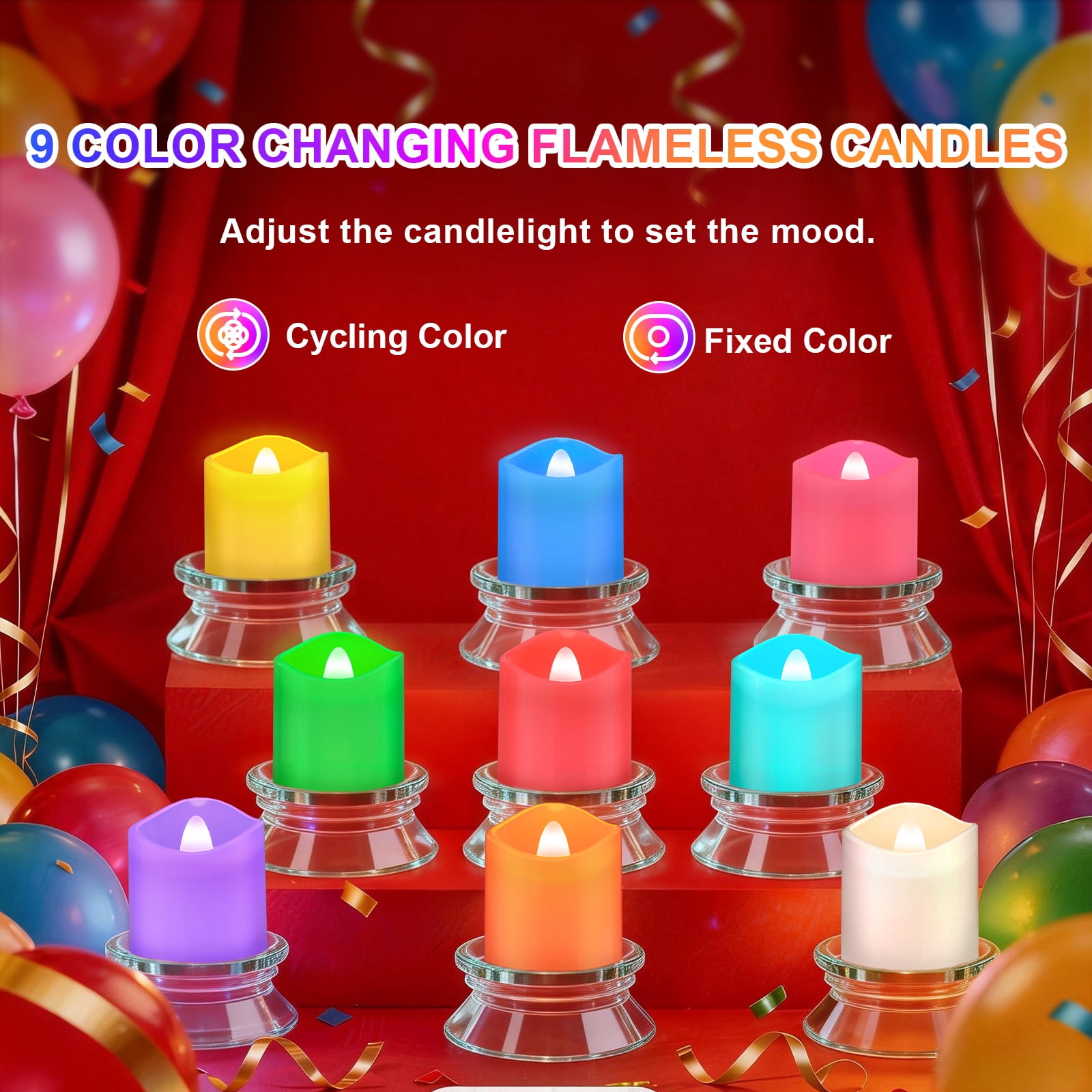 PChero Rechargeable Tea Lights 9-Color Changing with Remote Timer& Charging Base, 12pcs LED Electric Tealights Battery Operated, Flameless Votives Candles for Table Christmas Holiday Home Decor, 1.57