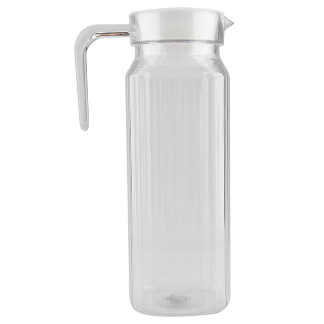 Nikou Bouteille De Jus Transparente En Acrylique Pichet à Jus Froid à Eau Rayée Avec Couvercle Pour Bar à la Maison(1100ml)