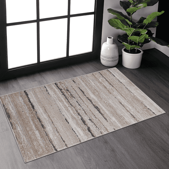 Naar Payas 2X3 Area Rug, Brown/Striped Power Loom Crafted Area Rugs for Indoor Living Room, Bedroom, and Dining Room