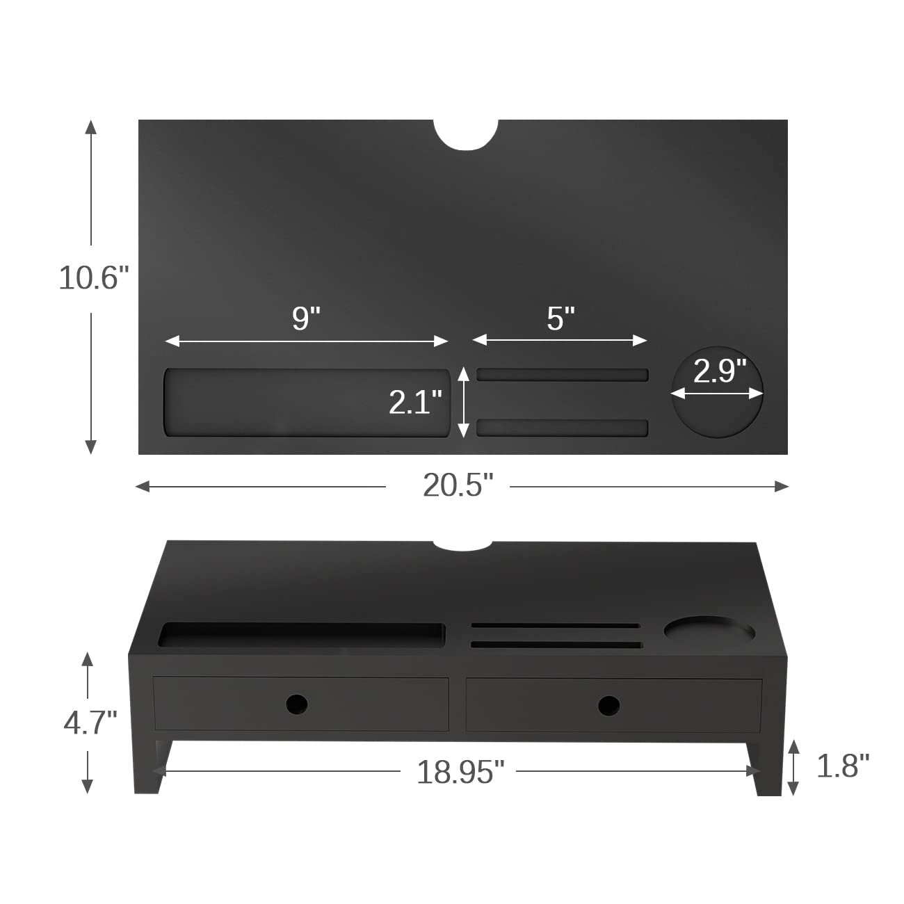 Bambloom Monitor Riser with 2 Drawers,Black Wood Monitor Stand for Computer, Laptop, Printer,Tv
