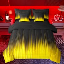 Manfei Yellow Artwork Abstract Twin Bedding Sets 7-Piece, Chic Stripes Ombre Bedding Comforter Set, Aesthetic Gradient Modern Reversible Sheet Sets, Luxury Bedroom Decor