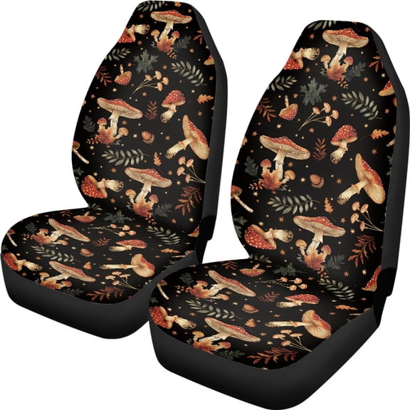 XYZCANDO 2 Piece Car Seat Covers for Auto Interior Car Front Seat Covers Removable Washable, SUV Truck Sedan Vehicle Seat Covers, Mushrooms Forest Flora
