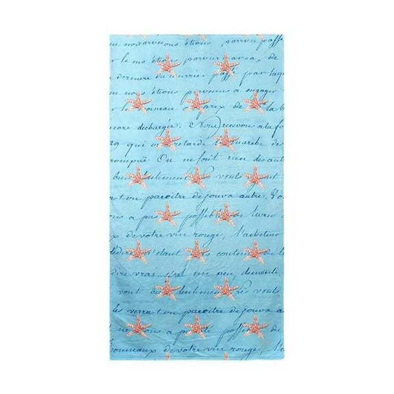 Betsy Drake BT091B Coral Starfish & Blue Script Beach Towel