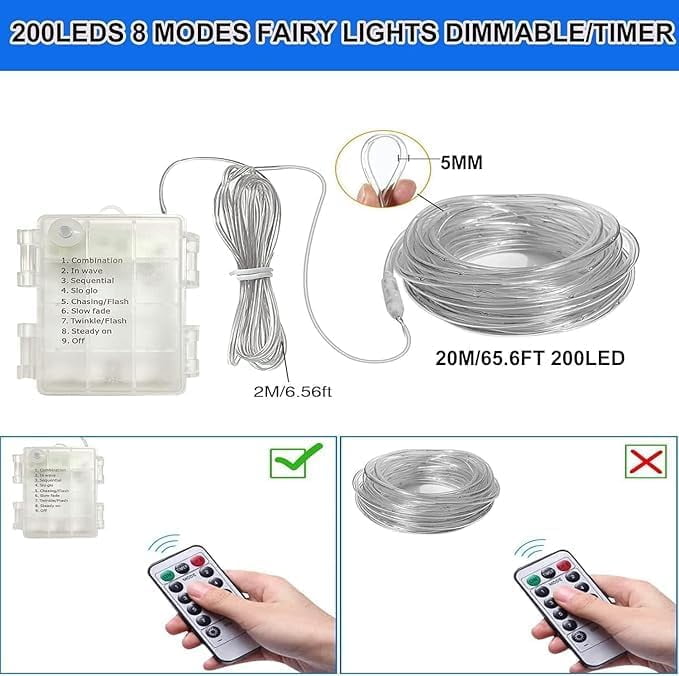 Rope String Lights, 7M/23ft 50LED Waterproof 8 Mode/Battery Christmas Lights,String Lights Outdoor Indoor for Trampoline Camping Canopy Tent Deck Decor