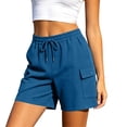 thumbnail image 3 of Women's Wide Leg Short Pants with Pockets, Drawstring Casual Trousers, Mid Waisted Soft Polyester, Loose Fit Summer Capris, Everyday Wear, Lounge & Vacation | TruHer,Blue S, 3 of 8