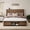 Brown, variant on Bzbbzc Wooden Bed Frame with Headboard and Sliding Barn Door Storage Footboard, Charging Station and LED Lights Platform Bed Frame, Queen