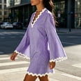 thumbnail image 7 of XuJwPNcy Womens Summer Dresses Long Sleeve Ruffle Hem Mini Dress V Neck Striped Loose Dresses Fashion Casual Outfits, 7 of 7