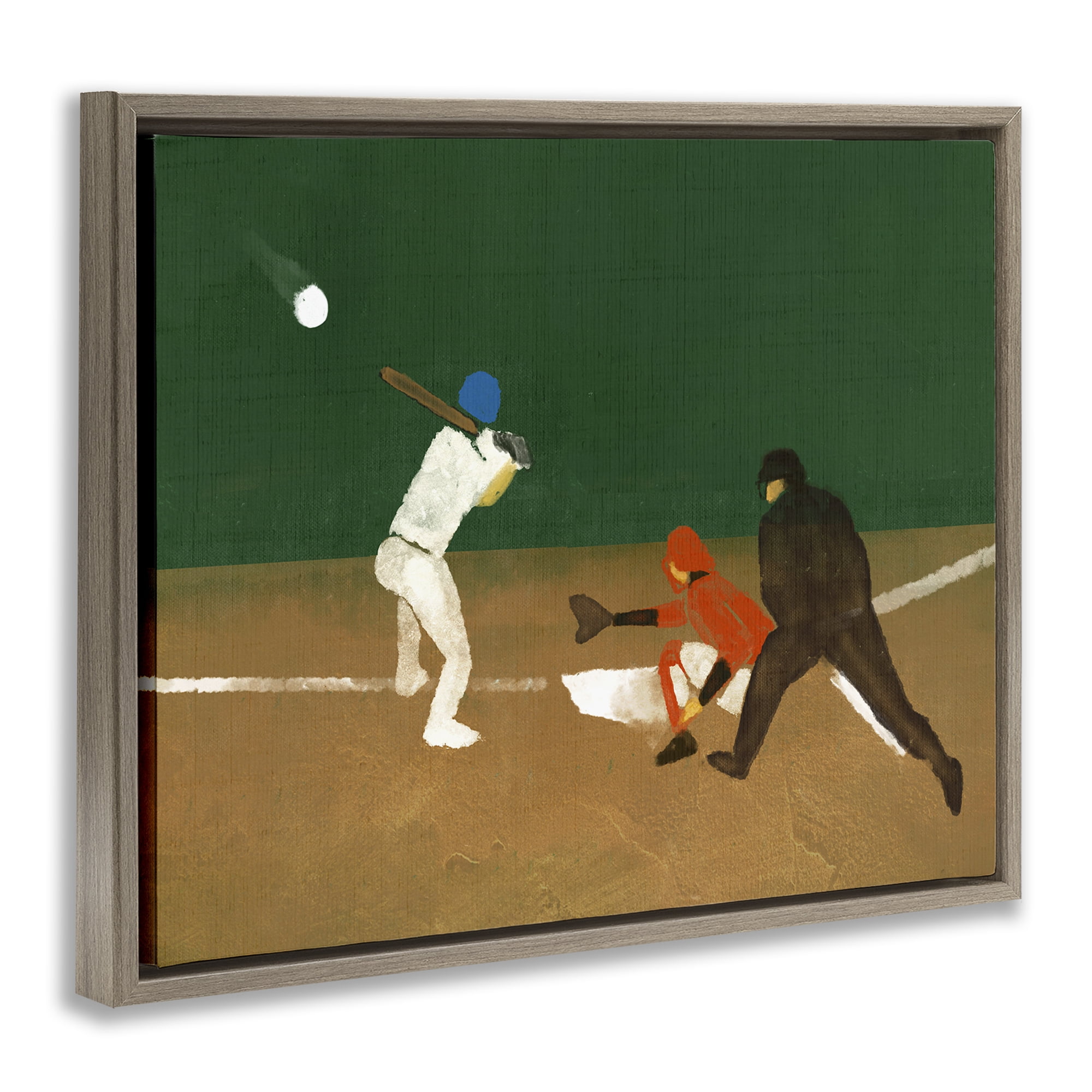 Stupell Industries Batting Baseball Players Sports Painting Brown Floater Framed Canvas Art Print Wall Art, 21 x 17