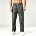 thumbnail image 5 of Mens Cotton Flex Stretch Cargo Pants Elastic Waist Drawstring Hiking Work Pants Lightweight Multi Pockets Outdoor Casual Pants, 5 of 5