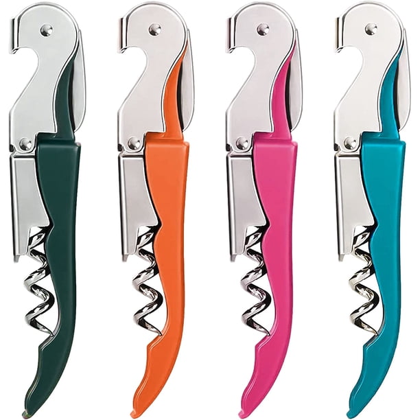 Waiter Corkscrew Wine Opener 4Pack Rosy Orange Dark Green Blue, Professional Wine Key for