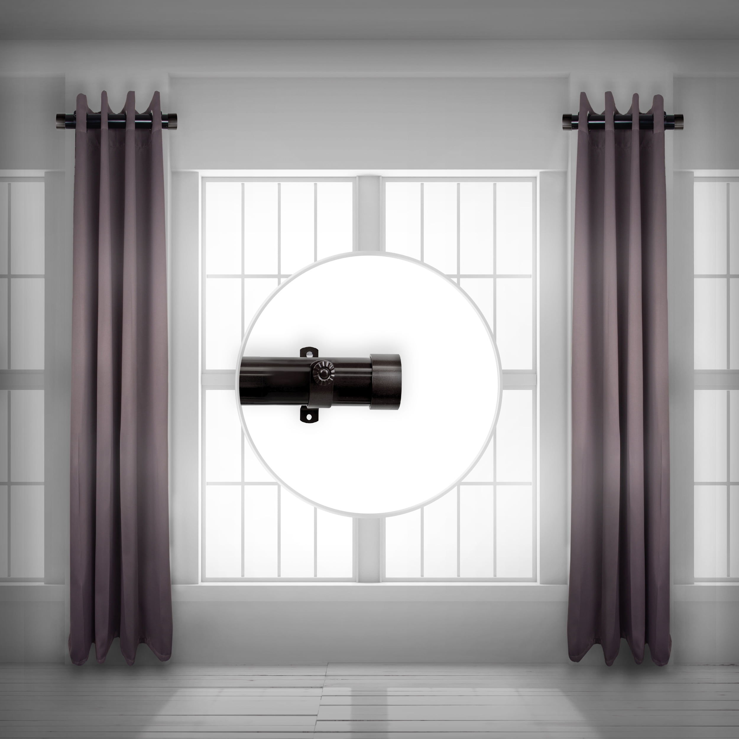 Collin 1.5" Side Curtain Rod 24 inch Long (Set of 2) - Black