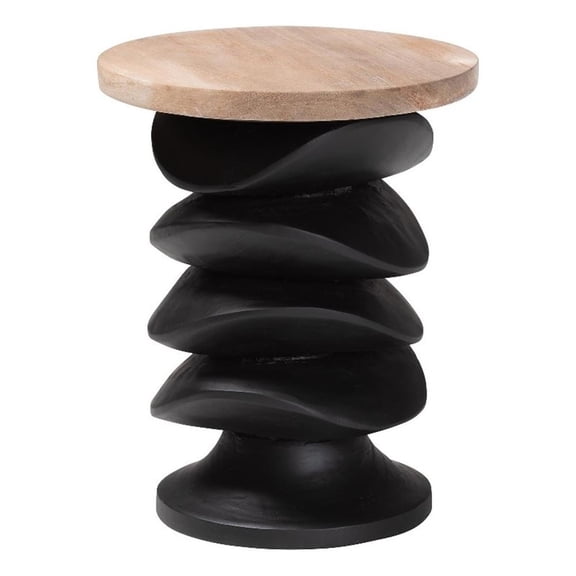 bali & pari Ziva End Table with Petrified Wood Top Pedestal Accent Side Table