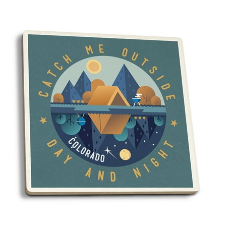 

Colorado Catch Me Outside Camping Scene Vector (Absorbent Ceramic Coasters Set of 4 Matching Images Cork Back Kitchen Table Decor)