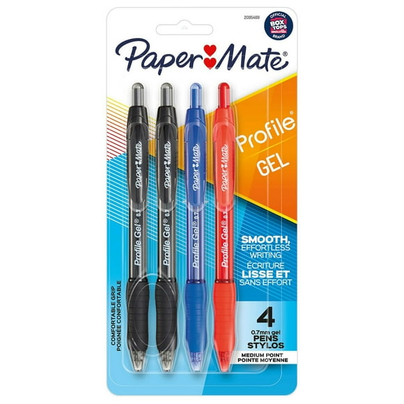 Paper Mate Gel Pen, Profile Retractable Pen, Medium Point (0.7 mm), Assorted Colours, 4 Count