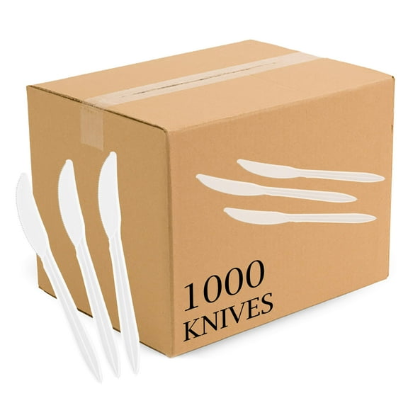 PLASTICPRO Cutlery Plastic Knives BDF32 Medium Weight Disposable Silverware White (1000 Count)