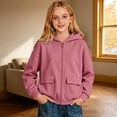 thumbnail image 2 of RMGVDSD Girls Zip Up Hoodies Solid Color Hooded Sweatshirt Jackets Pockets Fall Winter Loose Fit Casual Hoodie Coat for Children Versatile Fall Girl Clothes 11-12 Years, 2 of 4