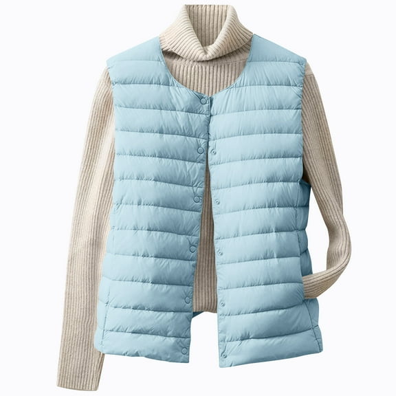 Gpaecead Women's Light Packable Down Vest, Short Puffer Sleeveless Jacket Light Blue