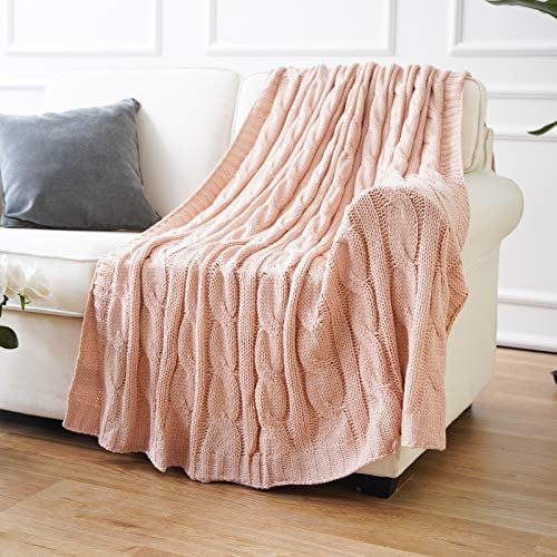 Cozy & Fluffy Couch Cover Decorative Knit Blanket for Sofa Bed Mustard Yellow, 50 x 60 Waekoud Chenille Cable Knit Blanket with Pom Poms Knitted Woven Blanket