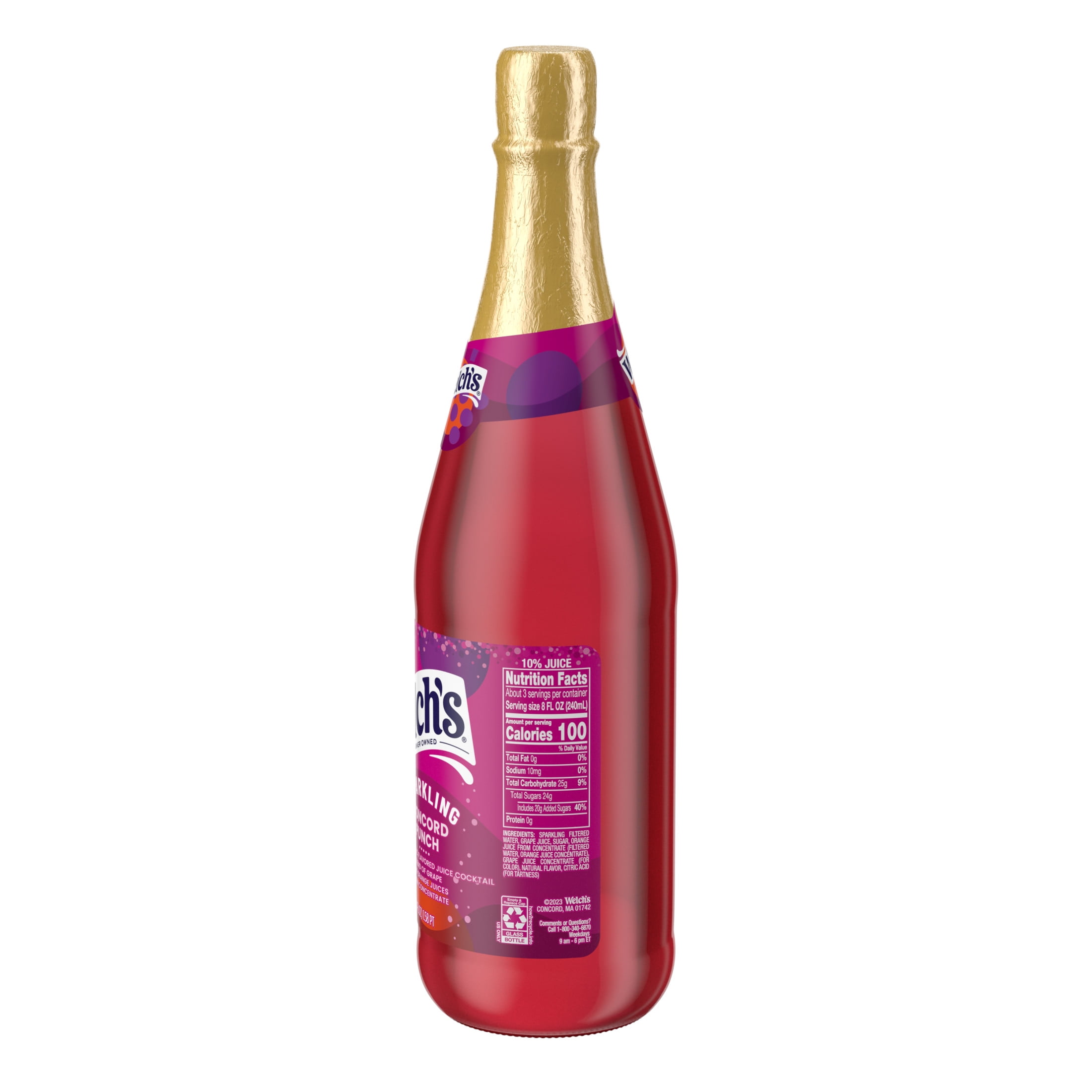 Welch's Non-Alcoholic Sparkling Concord Punch Juice Cocktail, 25.4 fl oz Bottle
