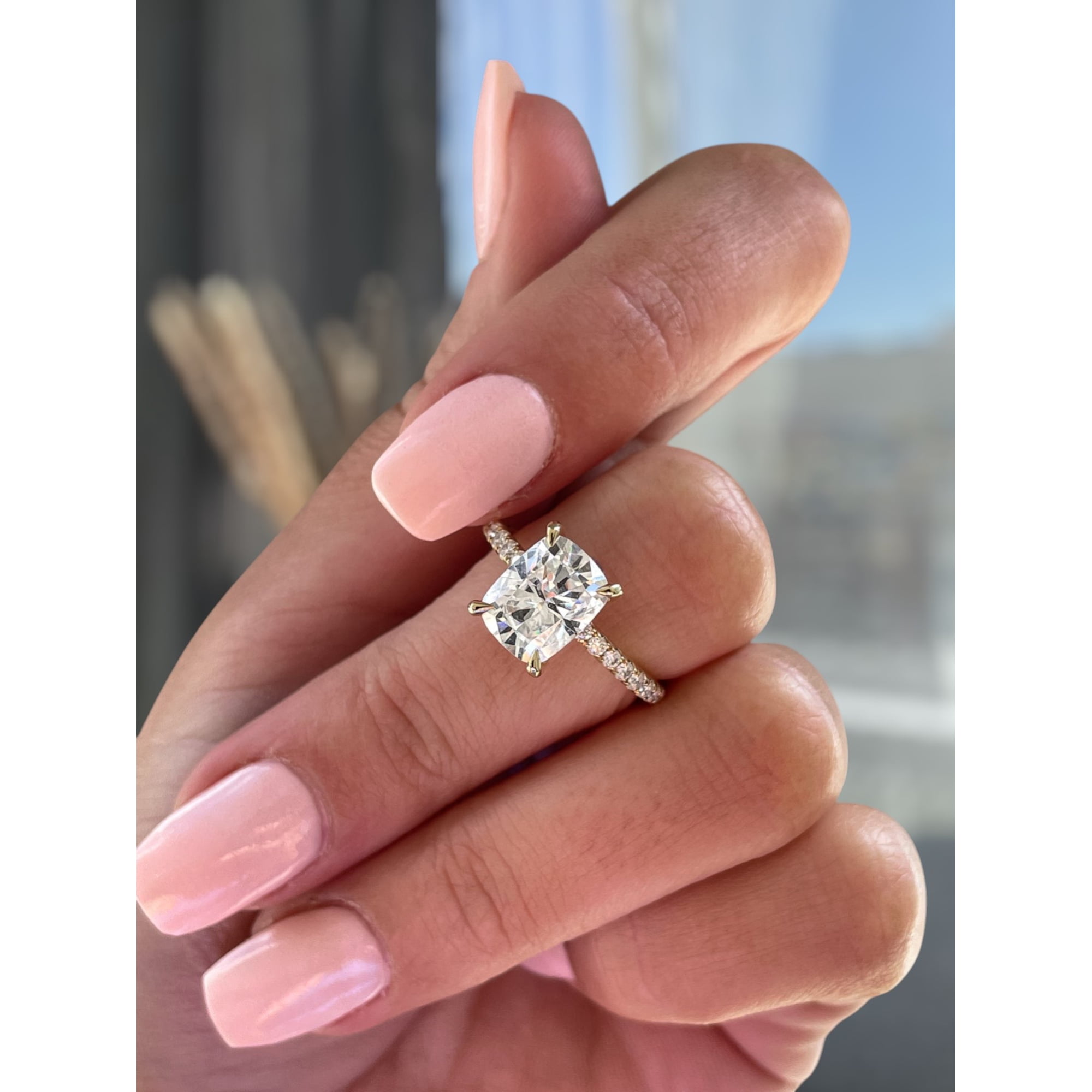 3.00Ct Elongated Cushion Cut Lab-Grown Diamond Engagement Ring, Hidden Halo & Pavé, 10K Rose Gold