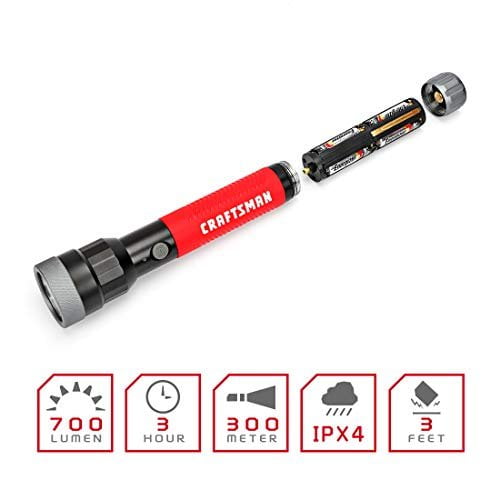 craftsman flashlights rechargeable 700 Lumens LED Handheld Spotlight Flashlight, 3 Lighting Modes for Camping, Hiking, Fishing, Running, Power Outages, & Emergencies, 6AA Alkaline Batteries IncludedCMXLFAG65280 in magnetic base Craftsman 700 Lumens LED Handheld