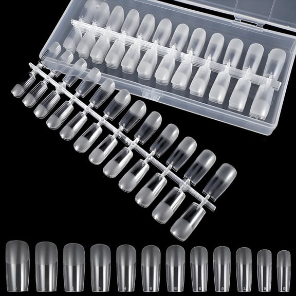 RAGUPEL 240pcs Long Nail Tips For Gel Polish Practice Square Artificial Nail Extensions Full Cover Clear Fake Nails Manicure Supplies