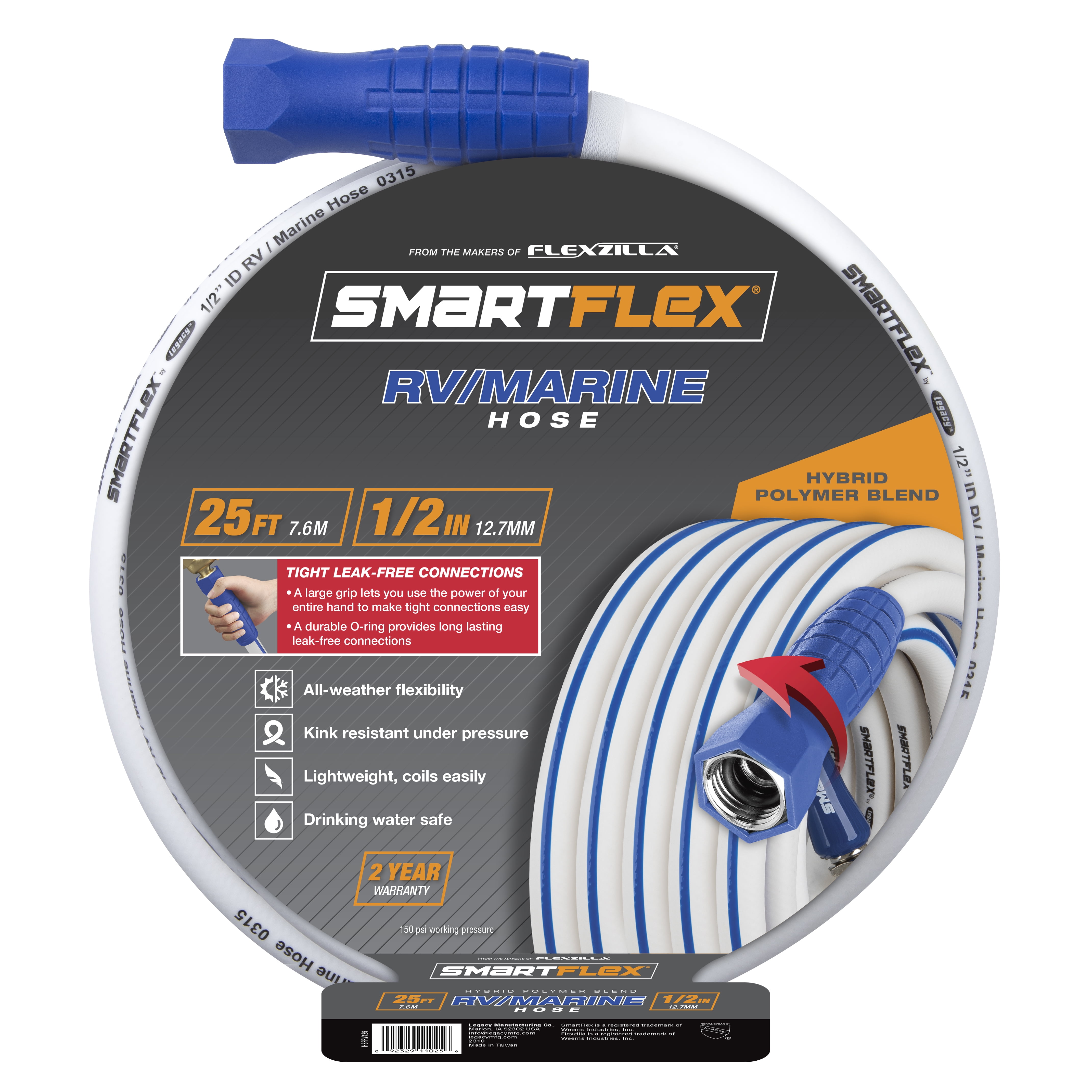 SmartFlex® RV/Marine Hose, 1/2" x 25', Hybrid Polymer Blend, White