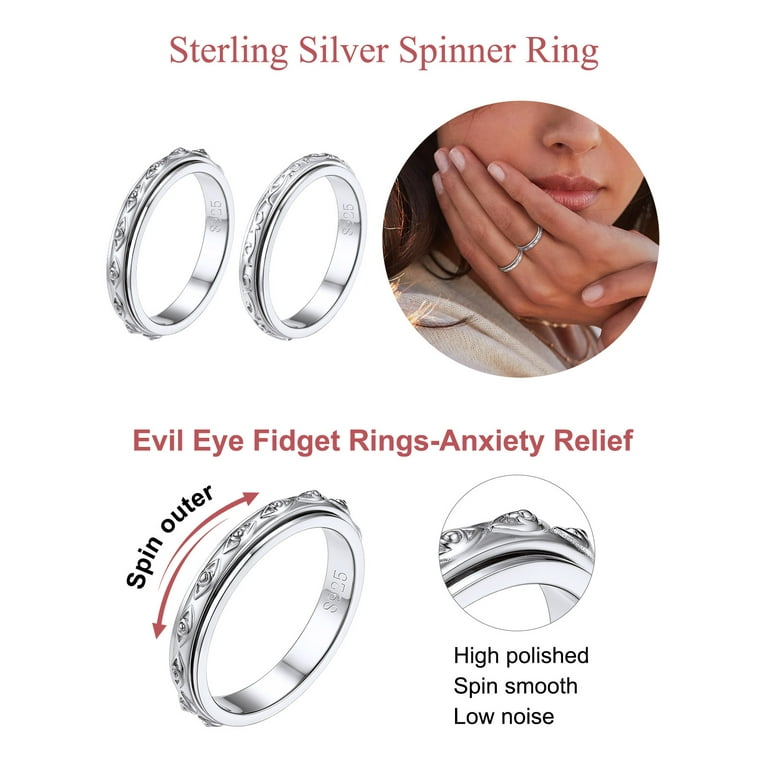 Focalook Spinner Ring for Women Sterling Silver Ring Embossed Evil Eye Lucky Jewelry Trendy Finger Ring Size 10 Adult Unisex Size US 10