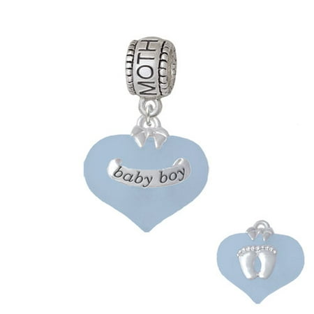 Baby Boy Blue Heart with Baby Feet - Mother Charm Bead