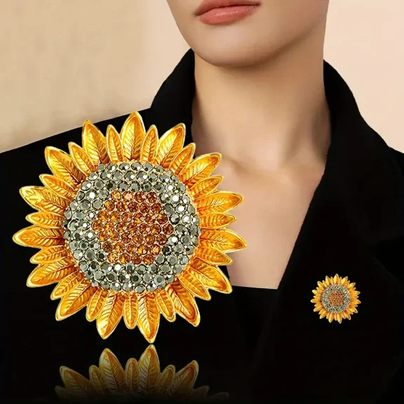 Cute Rhinestone Alloy Sunflower Brooch Pin - Fashion Flower Lapel Pin for Daily Wear, All-Season Accessory