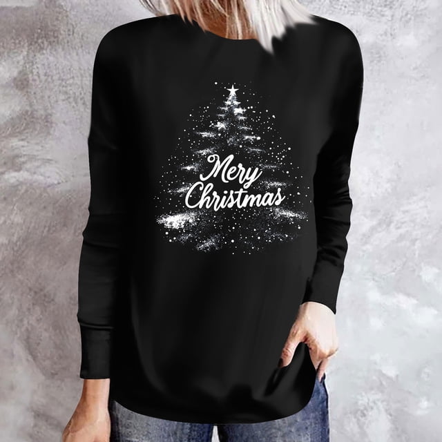 RKSTN Blouses pour Femmes Mode Décontractée Imprimé de Noël Col Rond Manches Longues Amples Blouses pour Femmes Habillées Décontractées