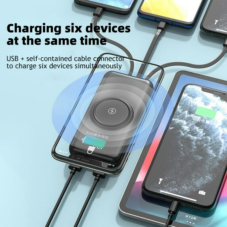 スマホアクセサリー Wireless Powerbank 10,000mAh 10000mAh Wireless Power Bank with 4 Built-in Cables for