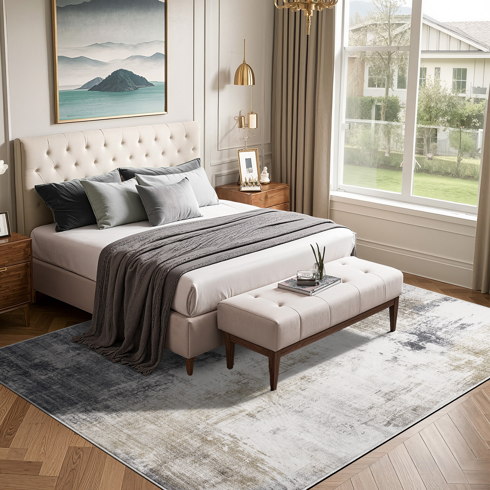 8x10 Large Area Rugs for Living Room- Modern Abstract Area Rugs Machine Washable Rugs, Non-Slip Soft Neutral Farmhouse Carpet Rugs for Bedroom, Dining Room, Home Office , Gold Gray