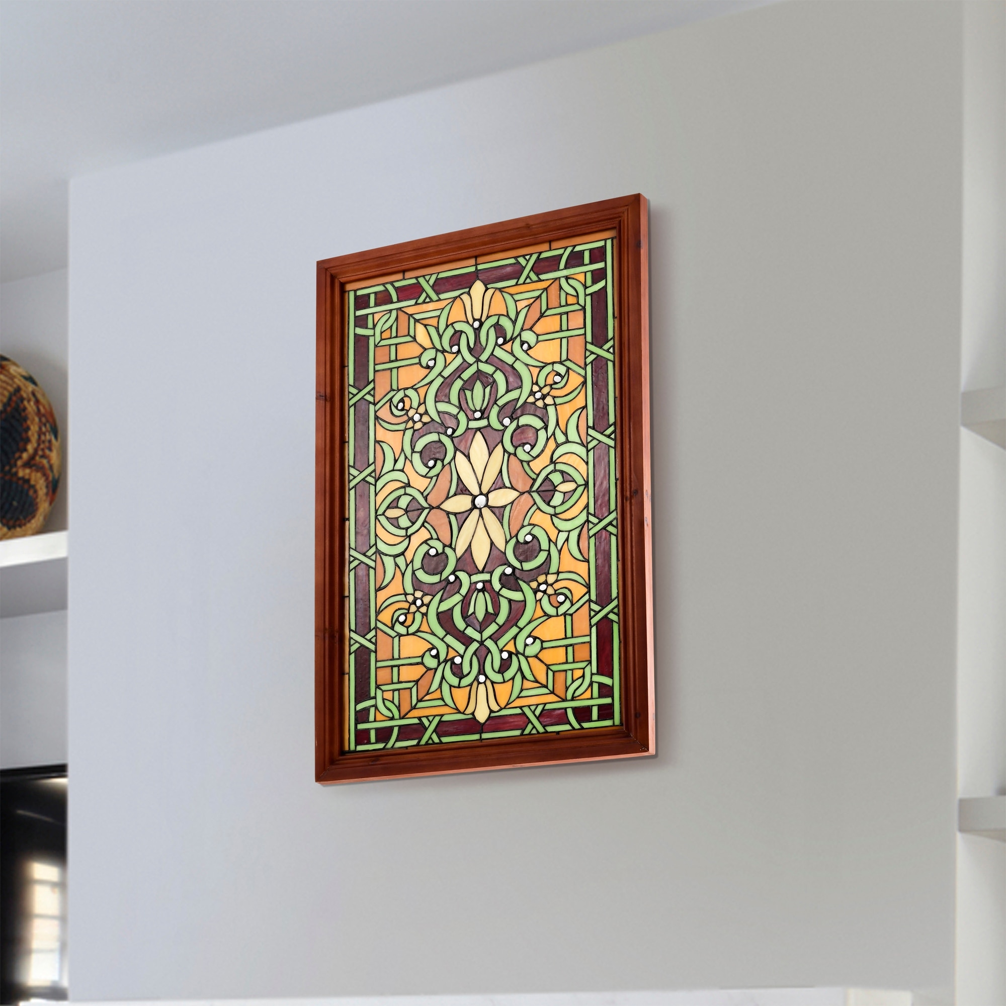 Warehouse of Tiffany Tiffany-style Wood Frame Stained Glass Window Panel
