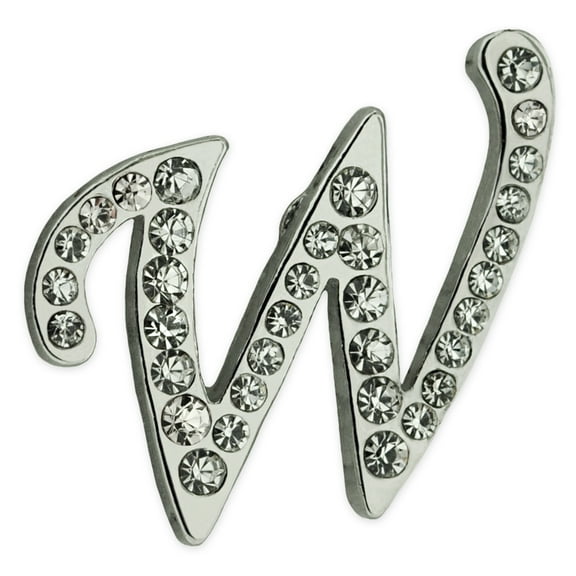 Silver Plated Rhinestone Alphabet Letter W Lapel Pin