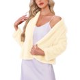thumbnail image 4 of Women's Faux Fur Coat Collarless Open Front Evening Fluffy Jacket for Special Occasions and Parties XL Apricot, 4 of 6