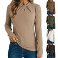 thumbnail image 2 of ZQGJB Womens Tops Business Casual Fall Winter Outfits 2025 Fashion Long Sleeve Mock Neck Twist Knot Slim Fit Soft Stretch Basic Tunic Tees Blouse Khaki M, 2 of 8